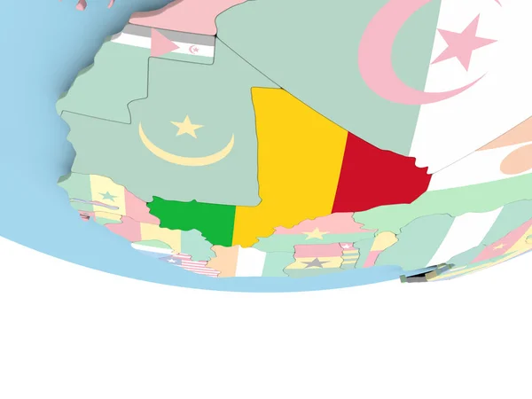 Carte du Mali avec drapeau sur le globe — Photo