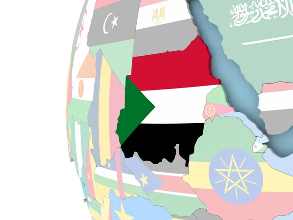 Bandiera del Sudan sul globo politico — Foto Stock