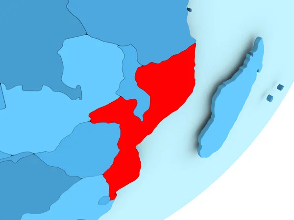 Mapa de Moçambique no globo político azul — Fotografia de Stock