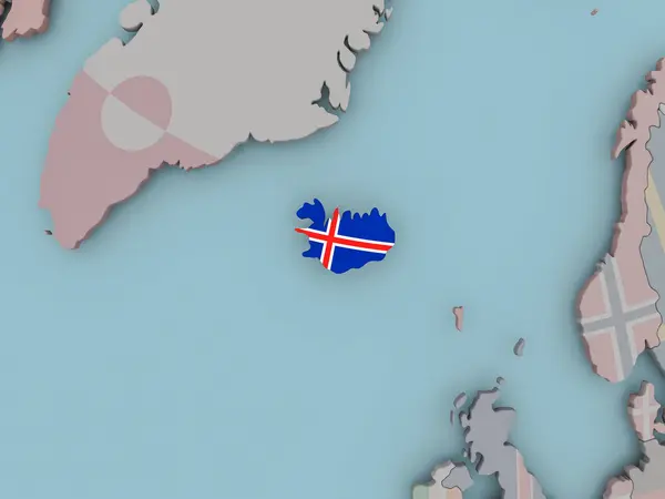 İzlanda bayrağı ile siyasi dünya üzerinde — Stok fotoğraf