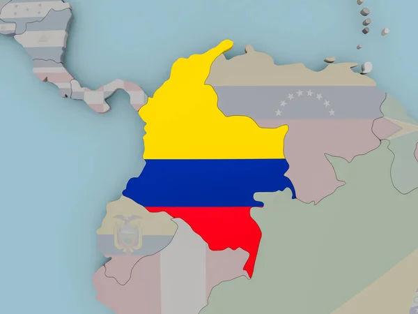 Colômbia em globo político com bandeira — Fotografia de Stock