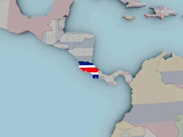 Costa Rica på politiska jordglob med flagga — Stockfoto