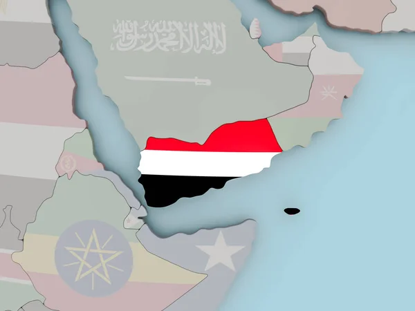 Iêmen em globo político com bandeira — Fotografia de Stock