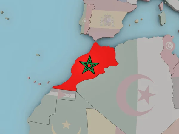 Марокко на политическом глобусе с флагом — стоковое фото