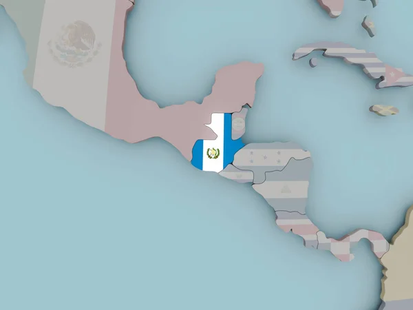 Guatemala bayrağı ile siyasi dünya üzerinde — Stok fotoğraf