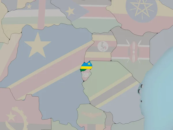 Ruanda auf politischem Globus mit Fahne — Stockfoto