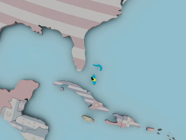 Bahama's op politieke wereldbol met vlag — Stockfoto