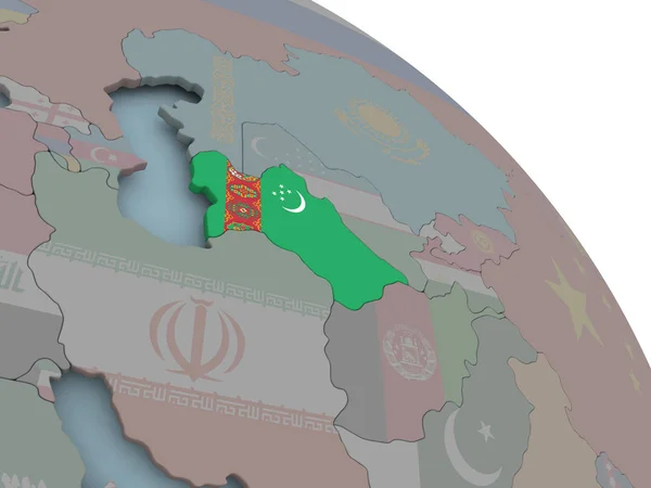 Mapa de Turkmenistán con la bandera — Foto de Stock