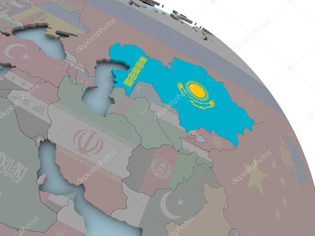 Map of Kazakhstan with flag