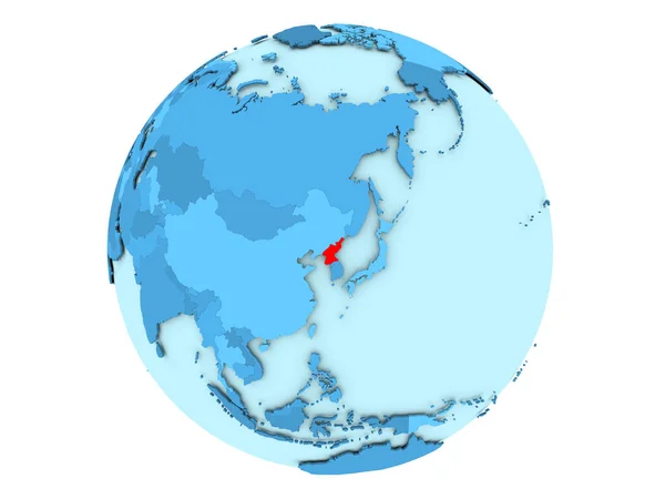 Severní Korea na modrý glóbus, samostatný — Stock fotografie