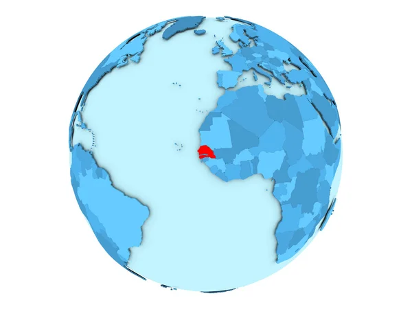 Senegal op blauwe wereldbol geïsoleerd — Stockfoto