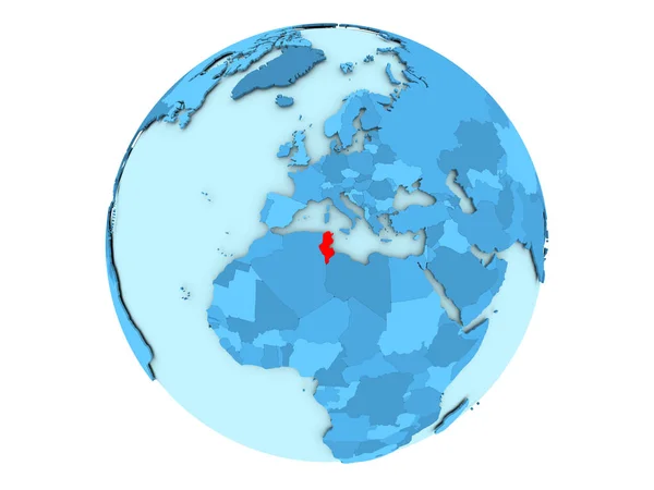 Tunísia no globo azul isolado — Fotografia de Stock