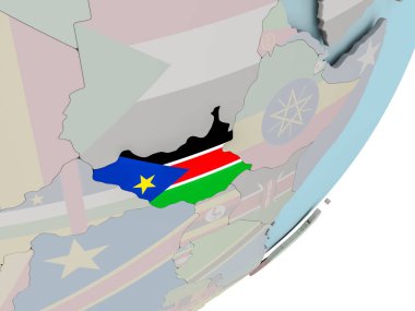 Dünya bayrakları ile üzerinde Güney Sudan