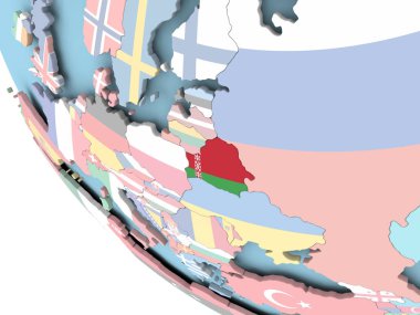 Dünya üzerinde bayrak ile Beyaz Rusya