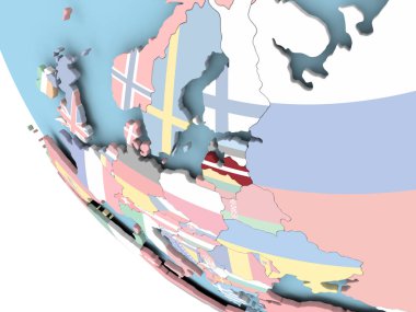 Dünya üzerinde bayrak ile Letonya