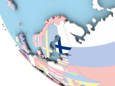 Dünya üzerinde bayrak ile Finlandiya