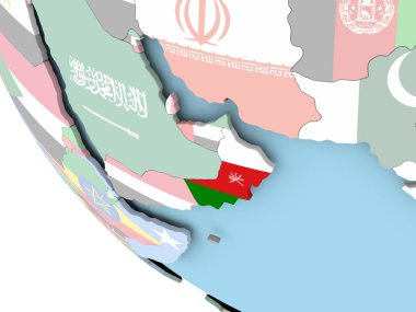 Dünya üzerinde bayrak ile Umman