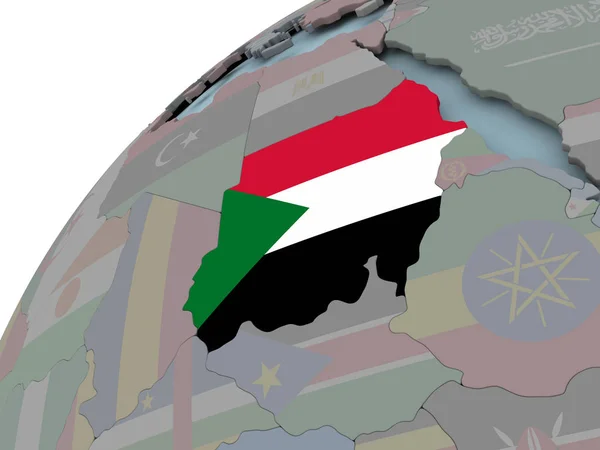 Kaart van Soedan met vlag — Stockfoto