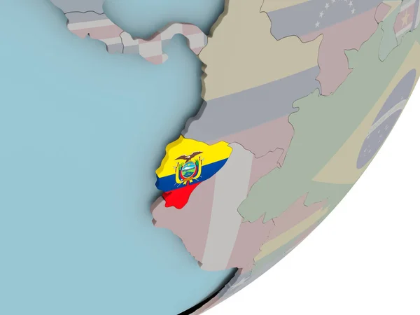 Ecuador på jordglob med flaggor — Stockfoto