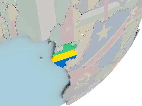 Gabon op wereldbol met vlaggen — Stockfoto