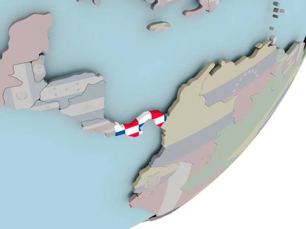 Panama auf globus mit fahnen — Stockfoto