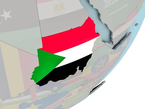 Судан на планете с флагами — стоковое фото