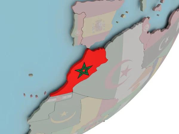 Maroc sur le globe avec des drapeaux — Photo