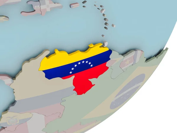 Venezuela på jordglob med flaggor — Stockfoto