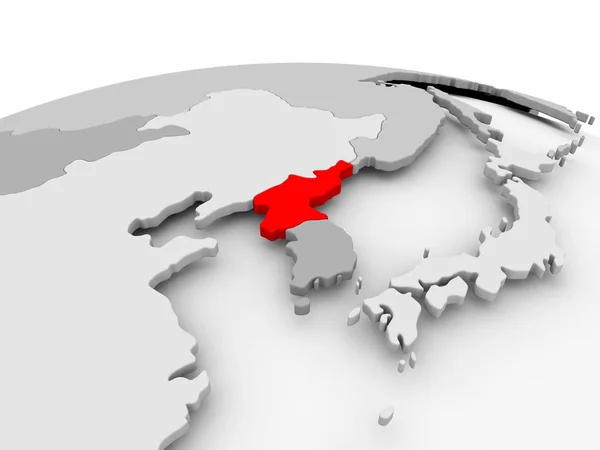 North Korea on grey globe — Stock Photo, Image