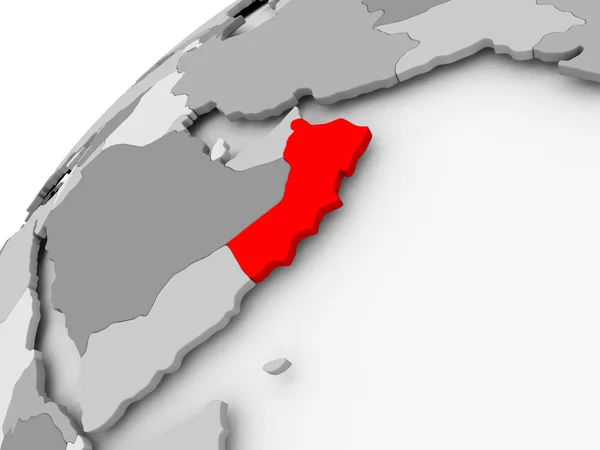 Oman op grijs politieke wereldbol — Stockfoto