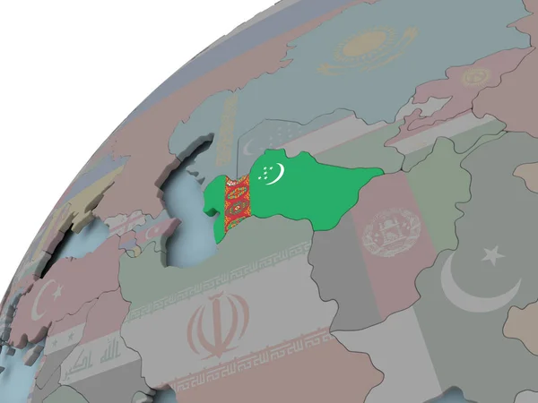 Mapa do Turquemenistão com bandeira — Fotografia de Stock