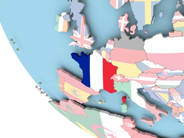 Fransa dünya üzerinde bayrak ile — Stok fotoğraf