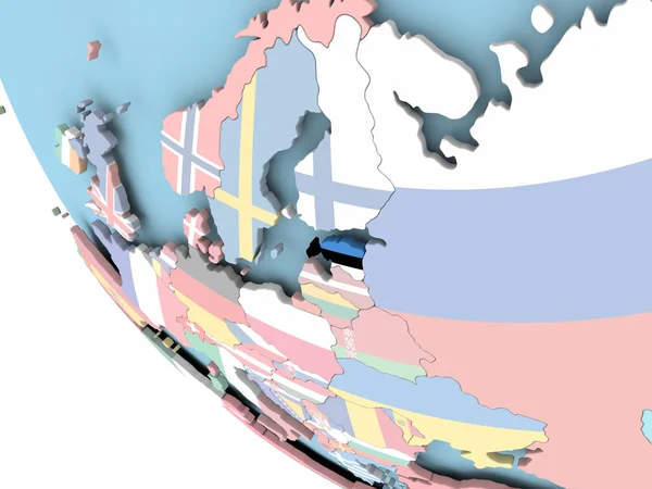 Estonya bayrağı dünya üzerinde — Stok fotoğraf