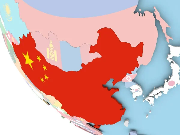 Čína s vlajkou na zeměkouli — Stock fotografie