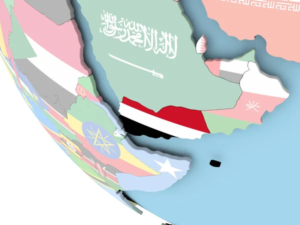 Jemen s vlajkou na zeměkouli — Stock fotografie