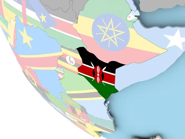 Kenya con bandiera sul globo — Foto Stock