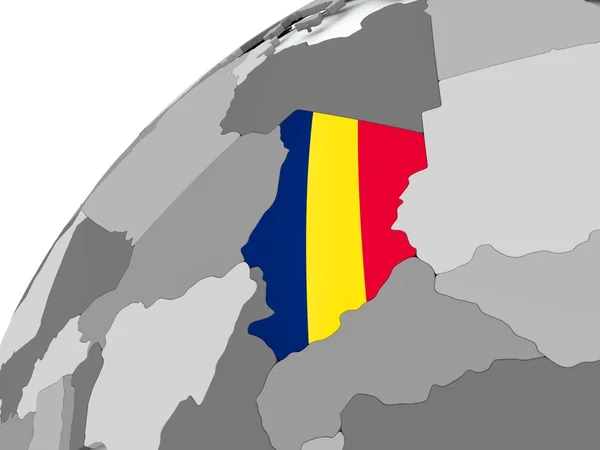 Tchads flagga på grå jordglob — Stockfoto