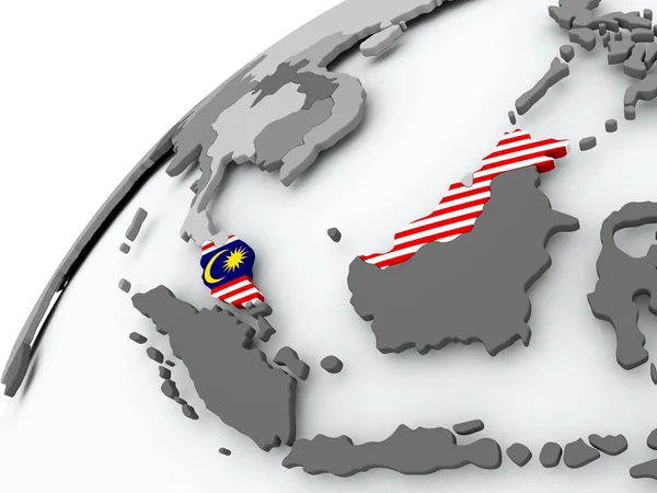 Bandeira da Malásia no globo cinzento — Fotografia de Stock