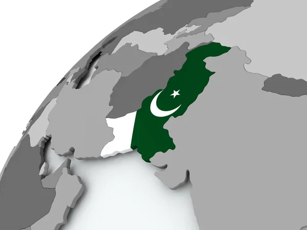 Flagge Pakistans auf grauem Globus — Stockfoto