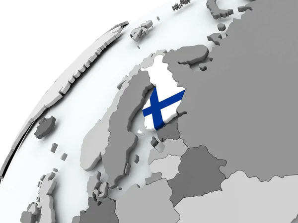 Flagge Finnlands auf grauem Globus — Stockfoto