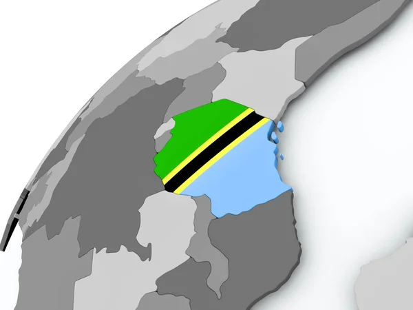 Flag of Tanzania on grey globe — Stock Photo, Image