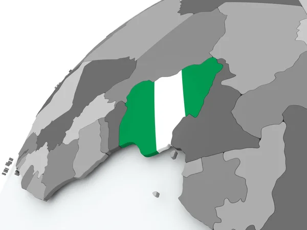 Vlag van Nigeria op de grijze globe — Stockfoto