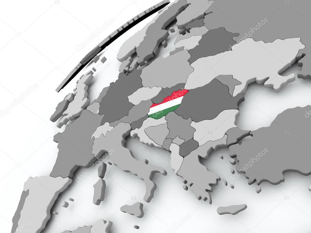 Flag of Hungary on grey globe