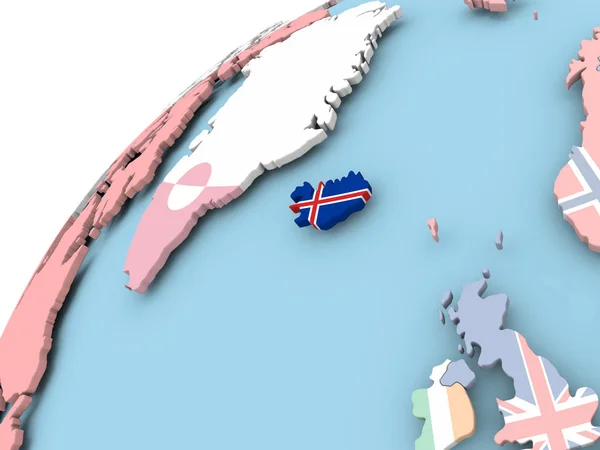 İzlanda bayrağı ile dünya üzerinde — Stok fotoğraf