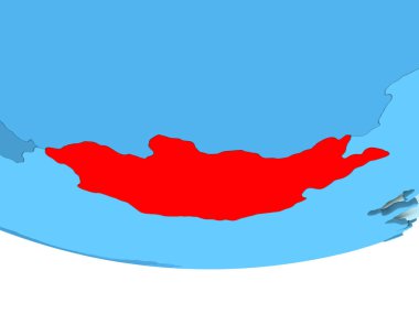 Kırmızı mavi haritada Moğolistan