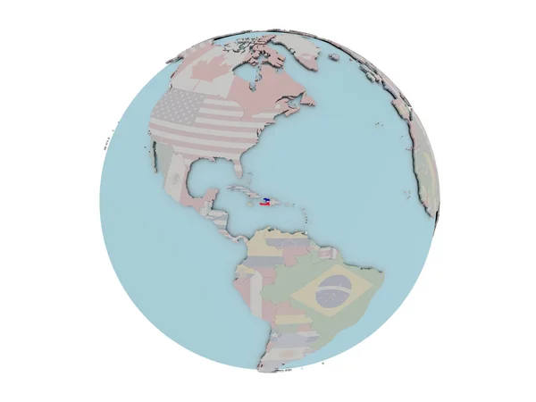 Haiti with flag on globe — Stock Photo, Image