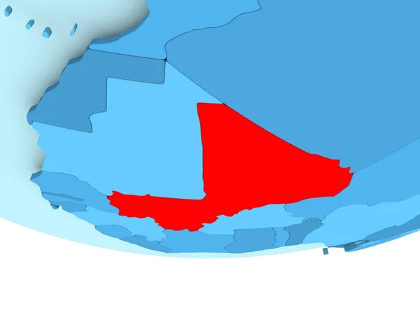 Mali in rood op blauwe kaart — Stockfoto