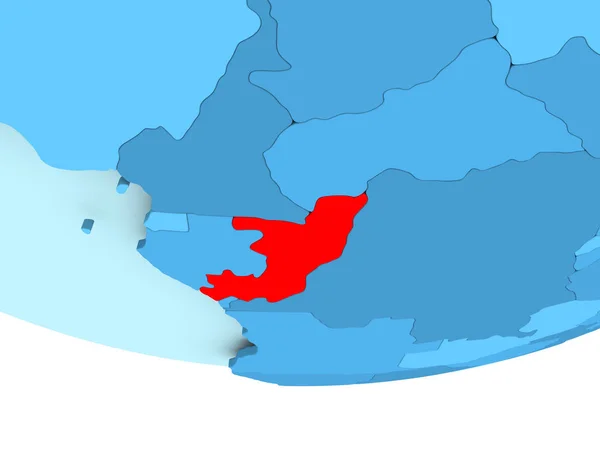 Kongo i rött på blå karta — Stockfoto