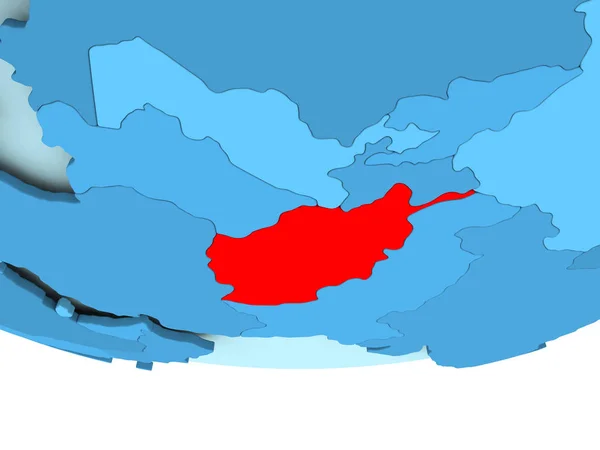 Afghánistán v červené barvě na modré mapy — Stock fotografie