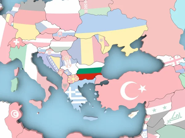 Karte von Bosnien mit Flagge auf Globus — Stockfoto